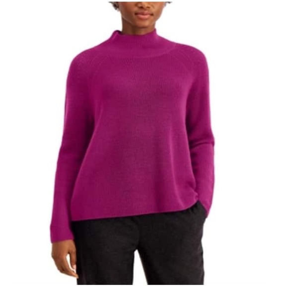 Eileen Fisher Ribbed Turtleneck Raglan Long Sleeve Merino Wool Purple Sweater XL - Picture 16 of 16